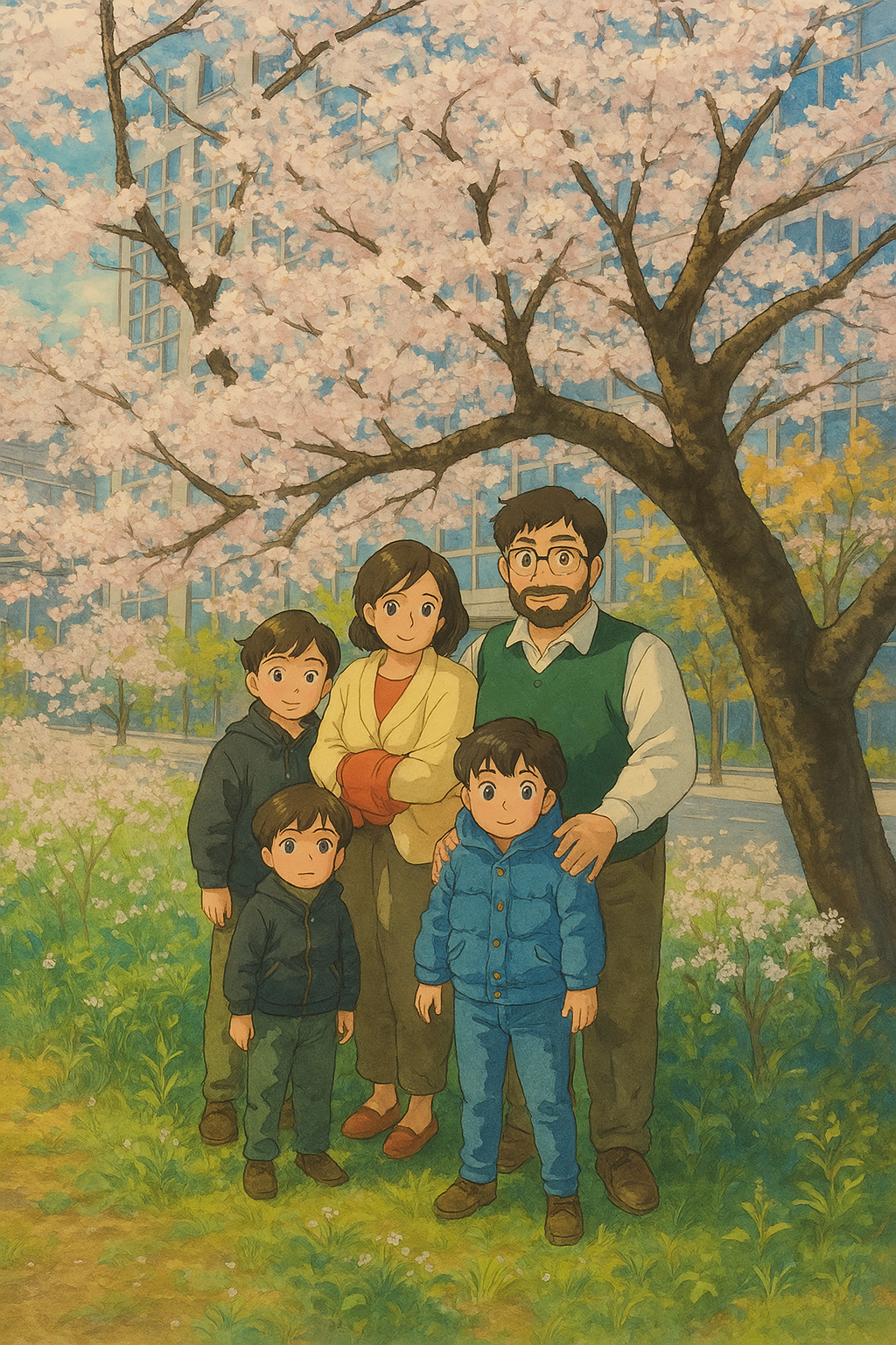 Khurram Saleem with family — cherry blossom