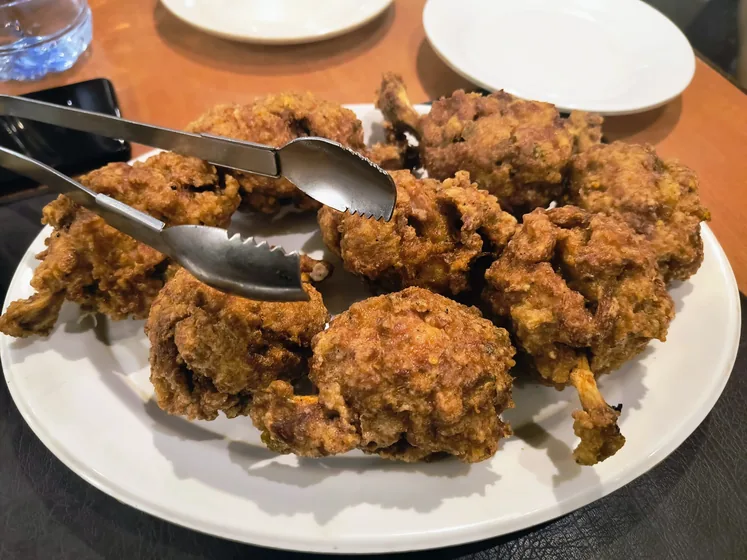 Fried chicken pieces on a plate