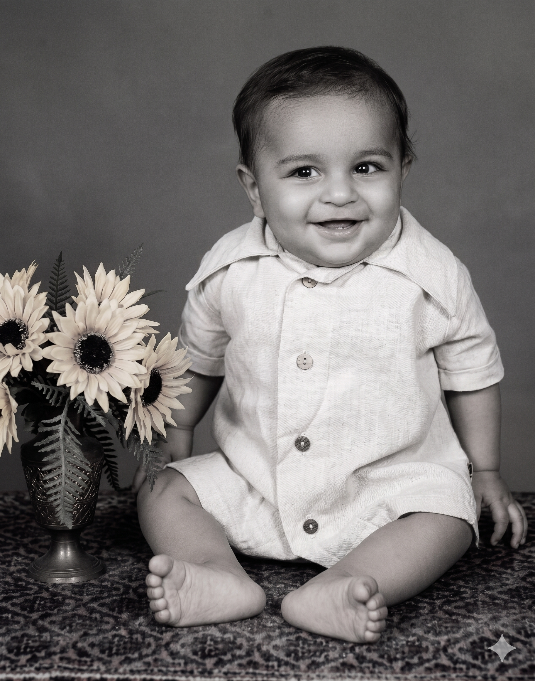 Khurram at six months old — black and white